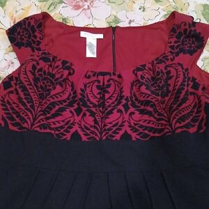 London Times Red Sleeveless Dress with Black Flocked Floral